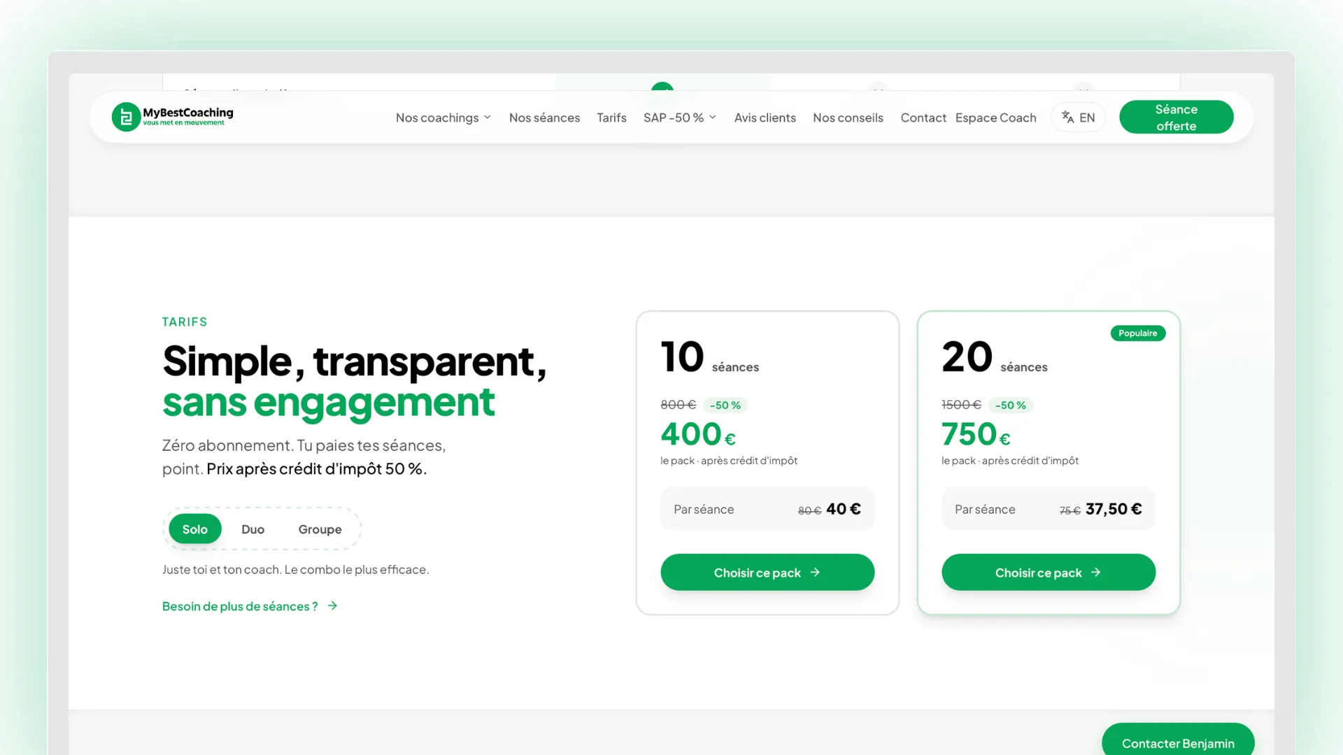 Aperçu du site MyBestCoaching réalisé par Odyssée